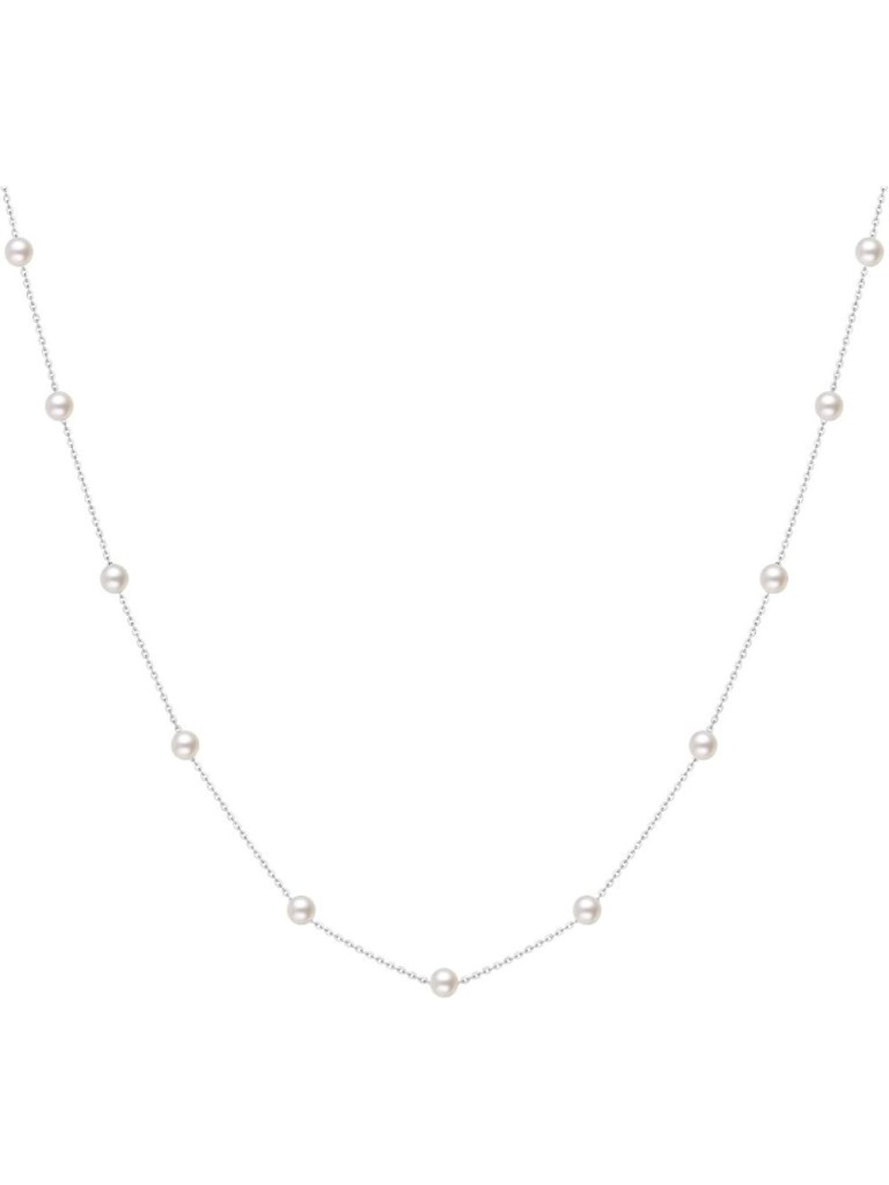 Elegant Pearl Necklace for Women - 925 Sterling Silver Station Design, 4-5MM